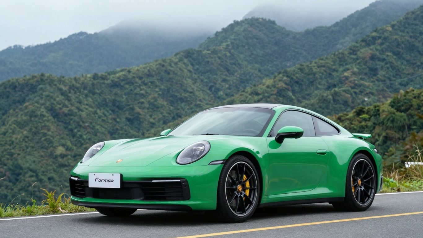 Porsche 911 Carrera T 'Formosa' with Taiwan's mountains.
