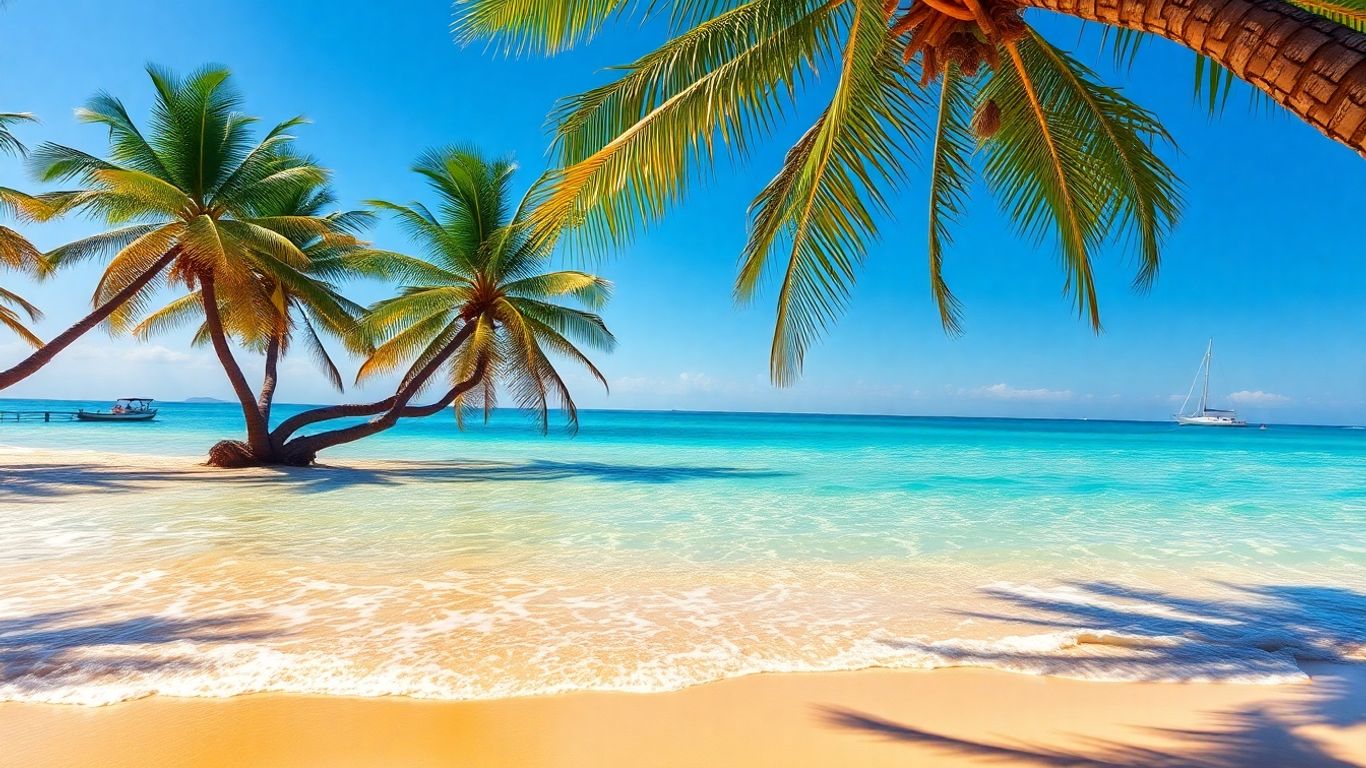 Piękna plaża z palmami i turkusową wodą.