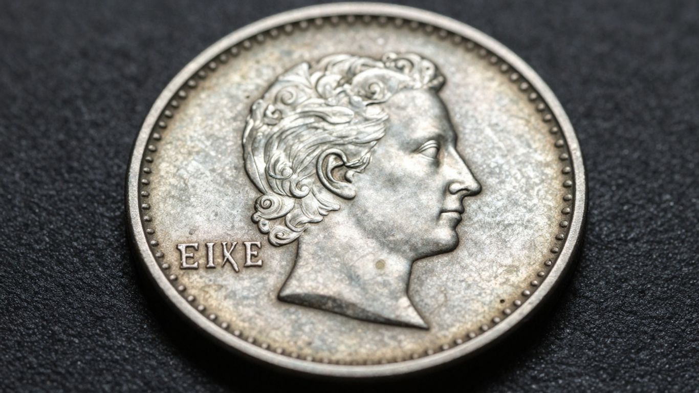Close-up of a rare doubled die coin.