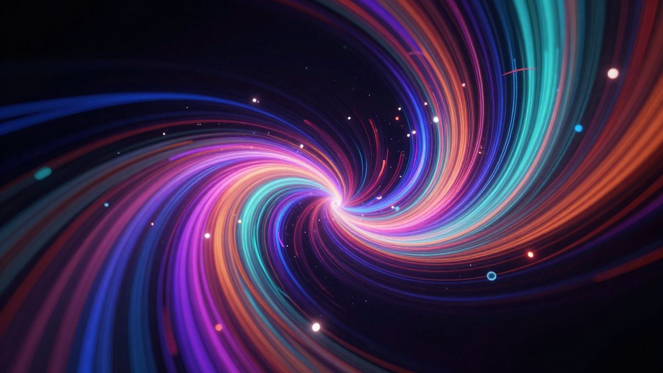 Abstract digital art with swirling colors and light streams.