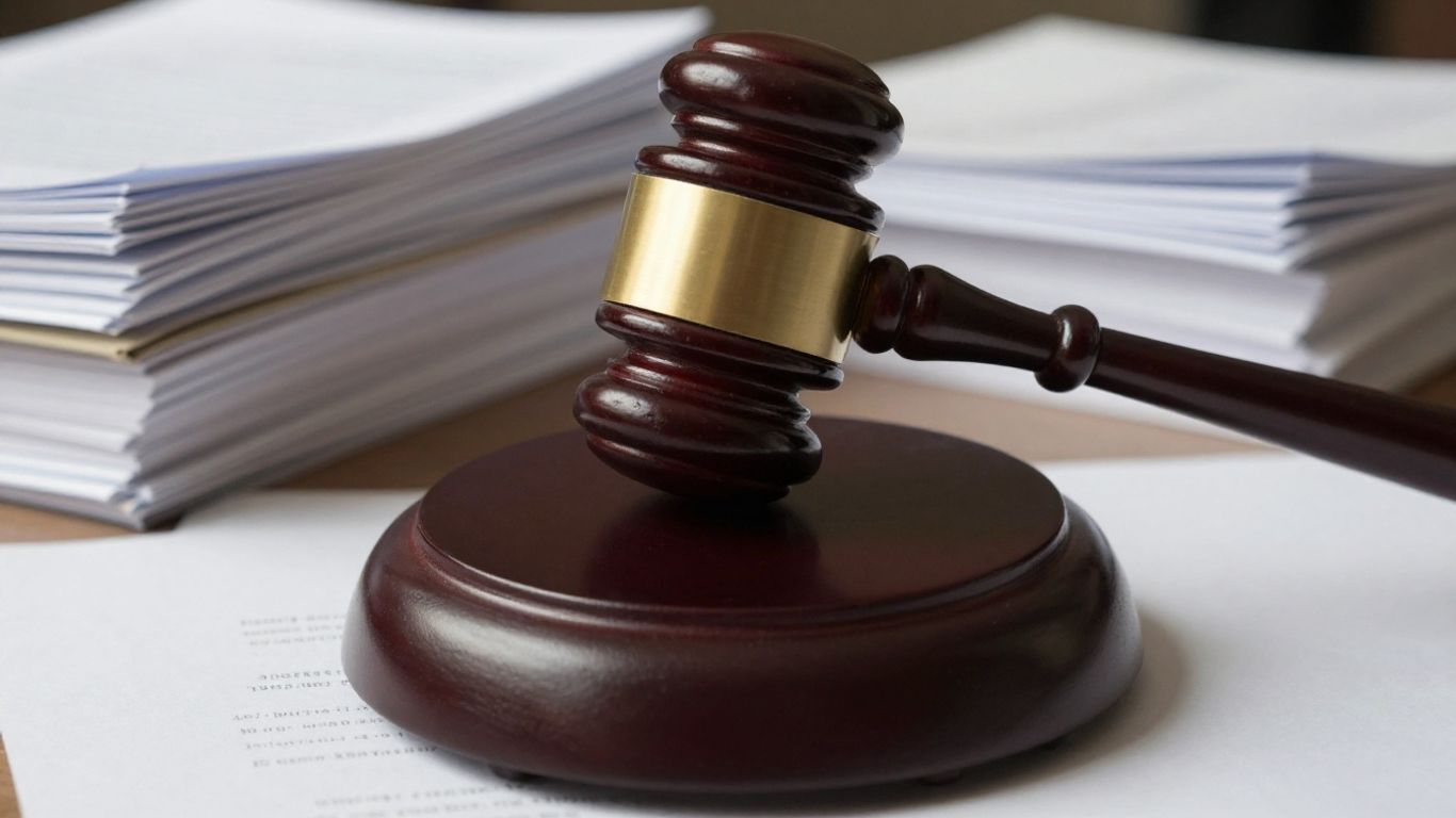 Gavel striking sound block with legal documents