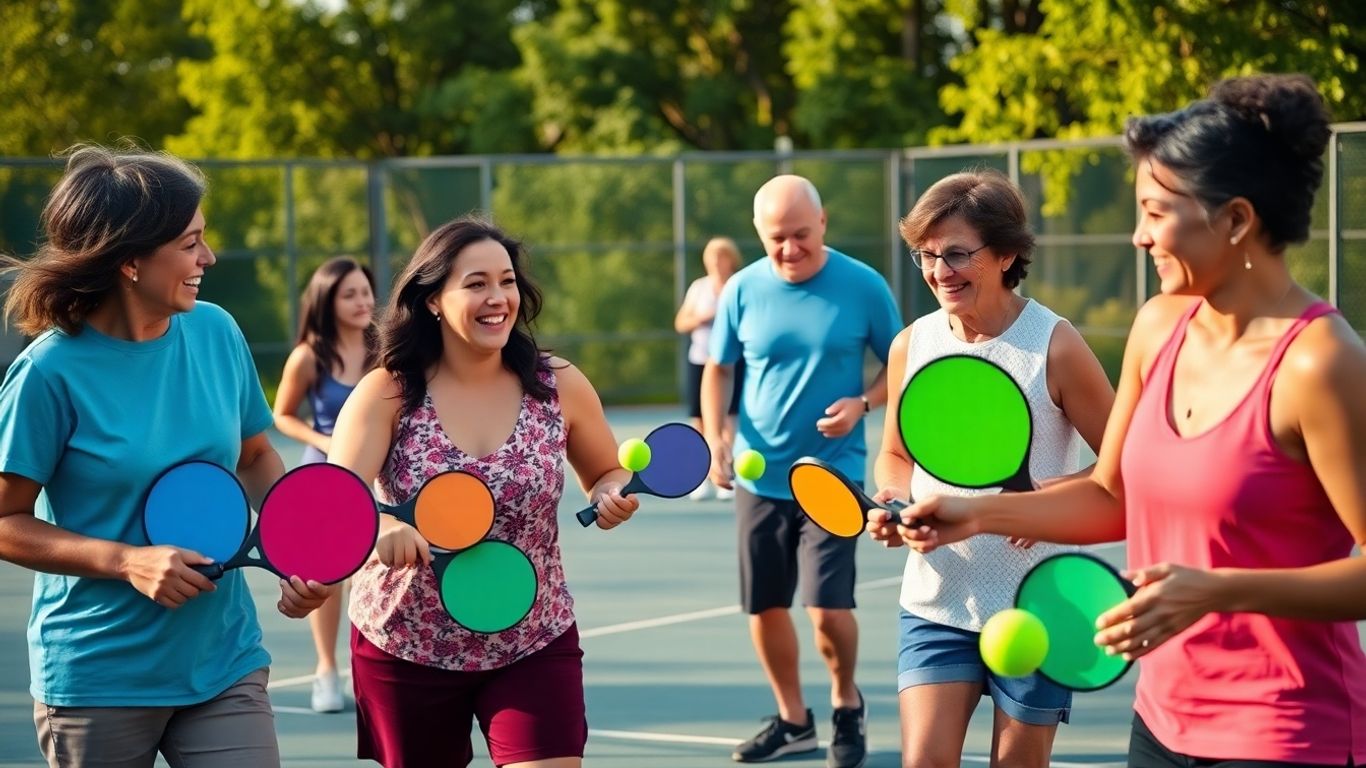 People playing pickleball on an outdoor court