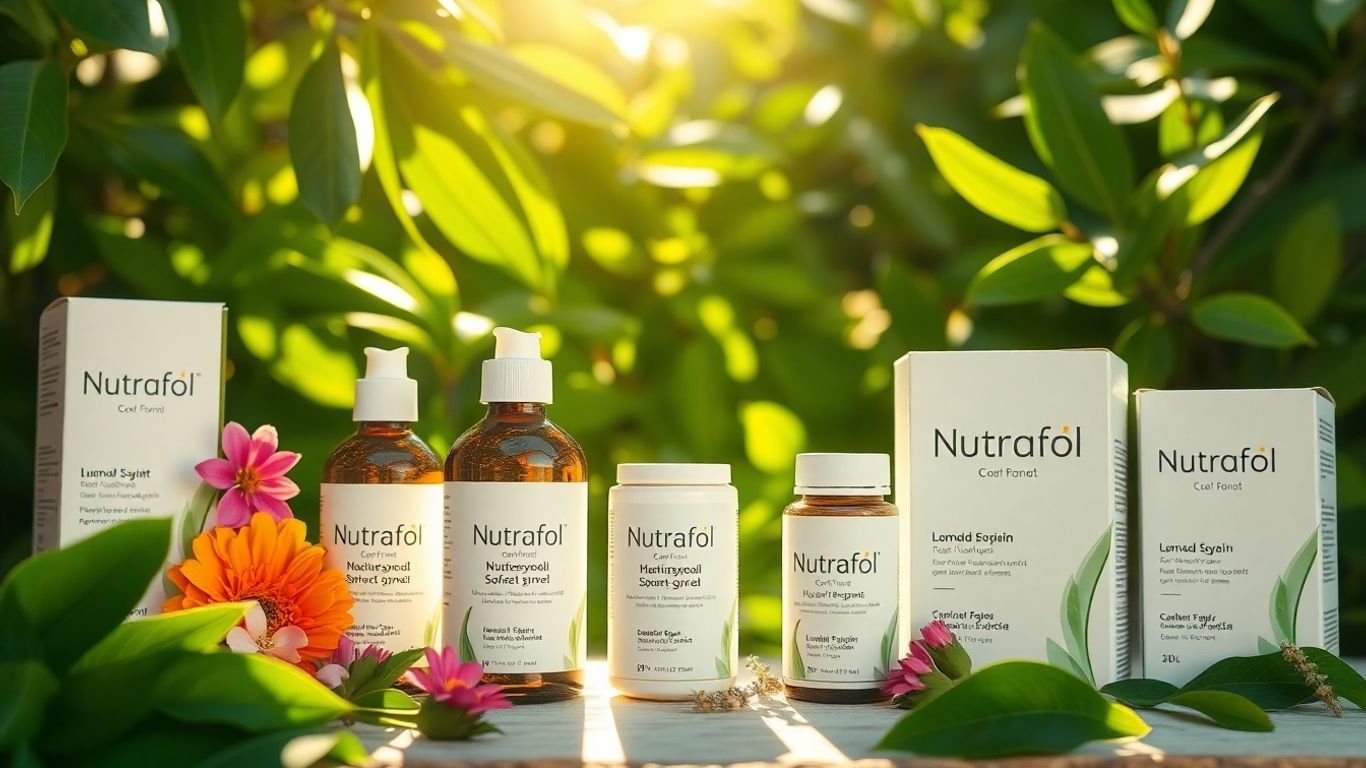 Nutrafol products with natural elements.