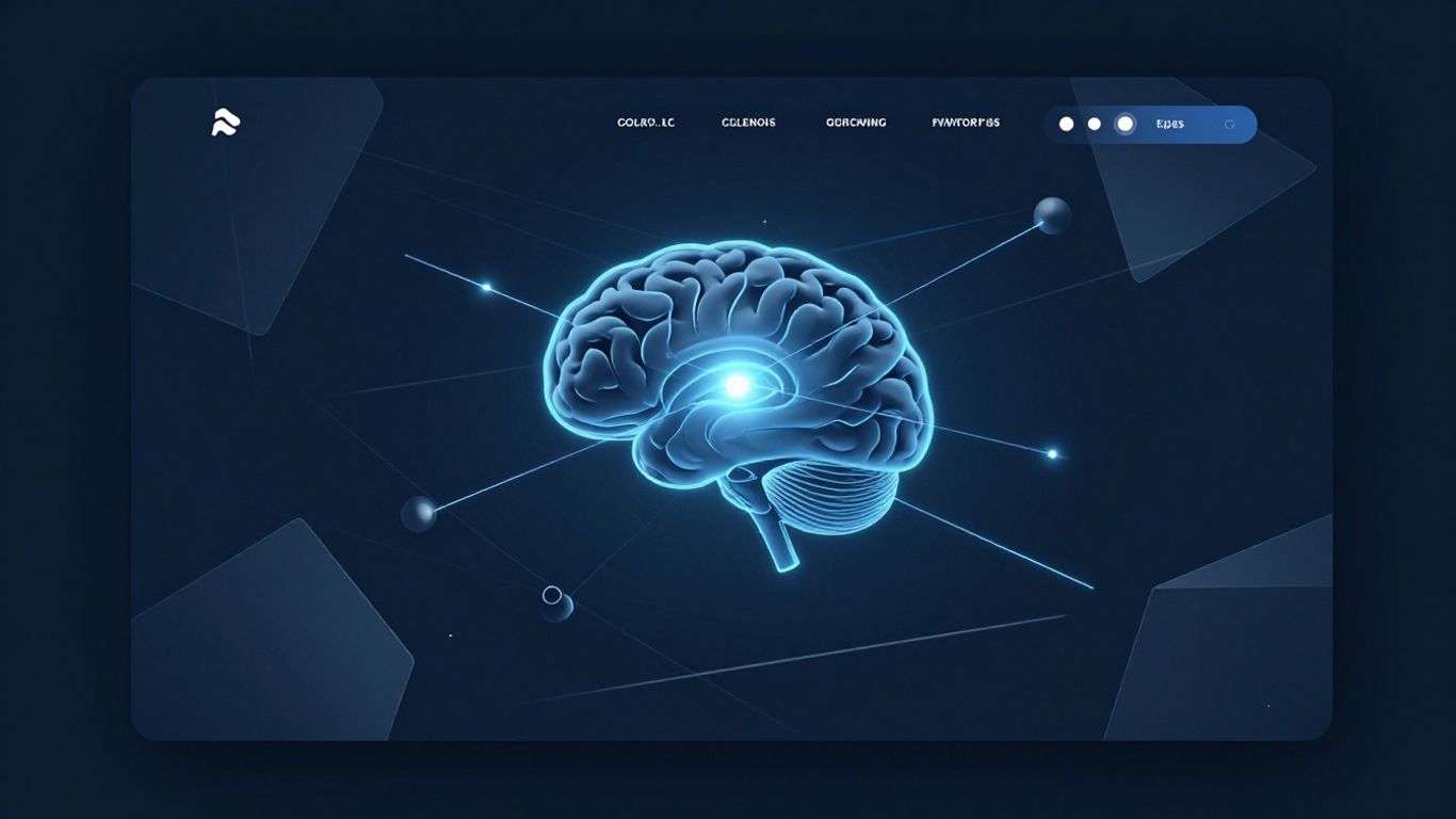 Modern web design interface with integrated brain graphic.