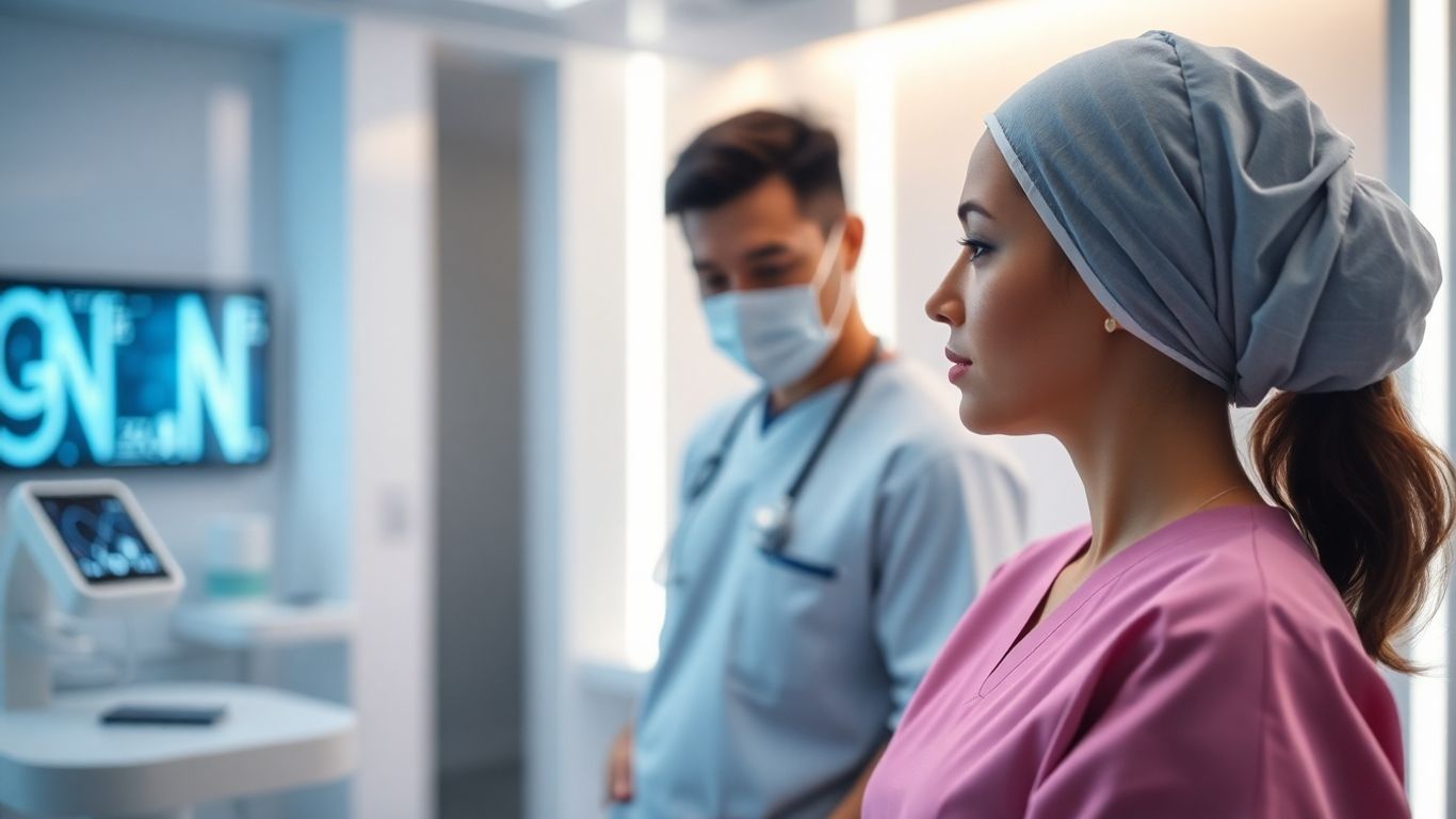Modern clinic interior with glowing skin rejuvenation.