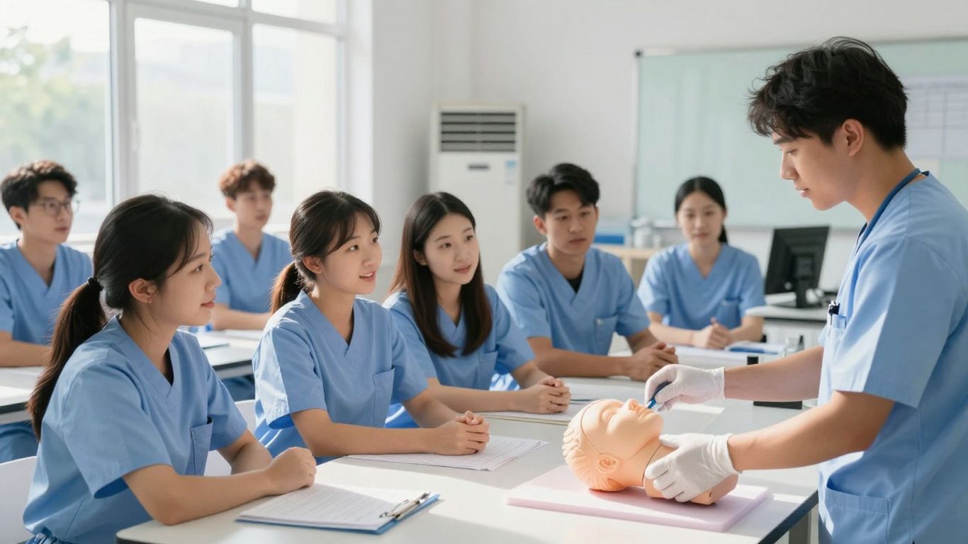 Students learning in a CNA classroom