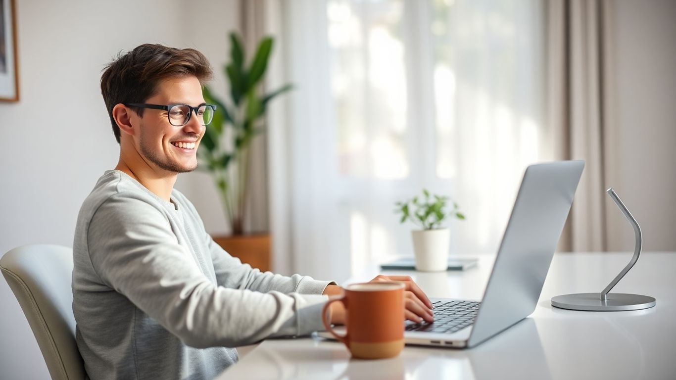 Person working from home on laptop in Australia.