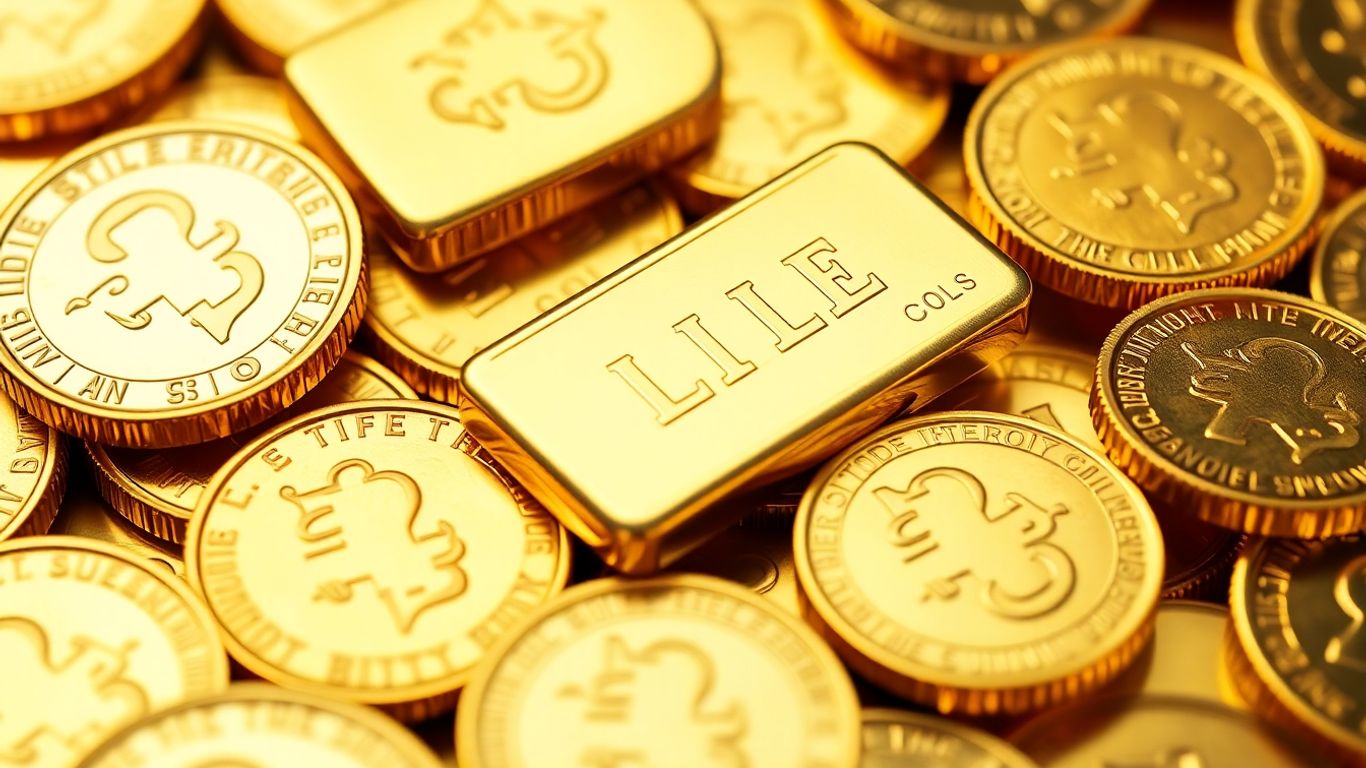 金币和金锭，金属质感，光泽