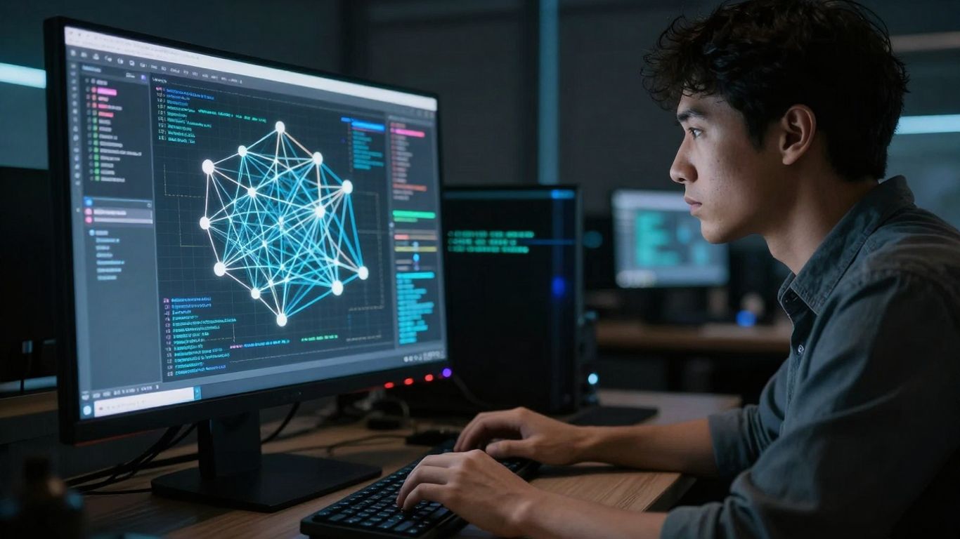 Penetration tester working on a computer network.