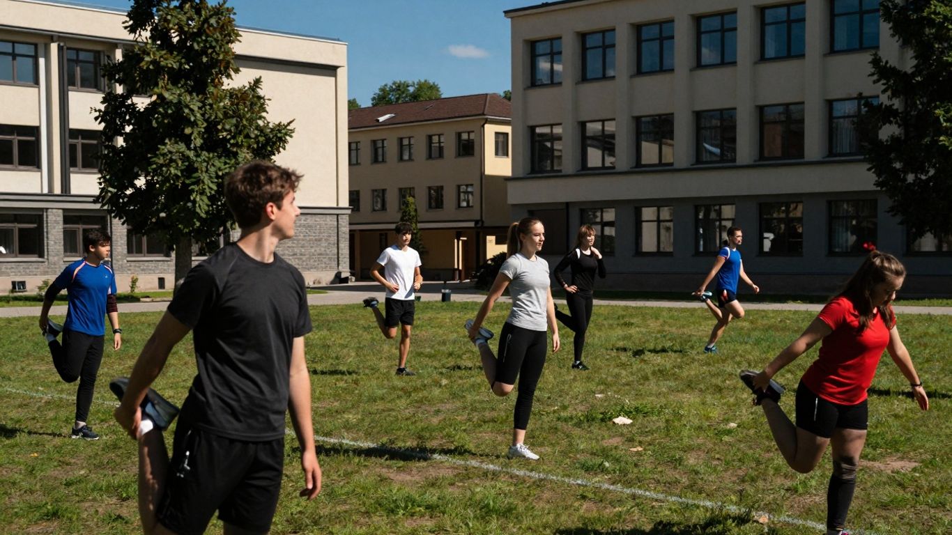 Studenci AWF Kraków ćwiczący na świeżym powietrzu.