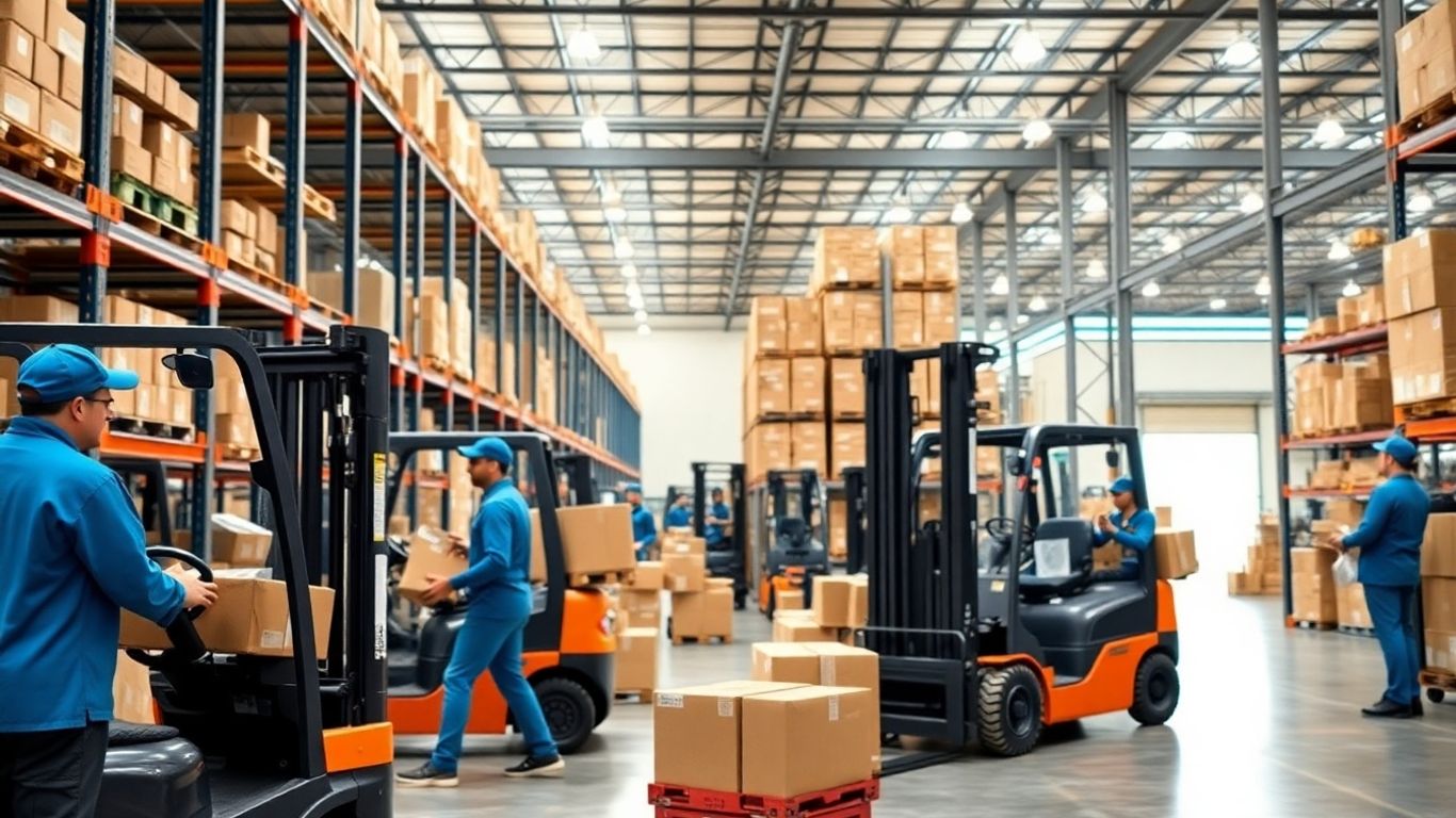 Kundenstimme: Flexibler Personalpool im Lager dank Personaldienstleistung Logistiklager mit Arbeitern und Gabelstaplern
