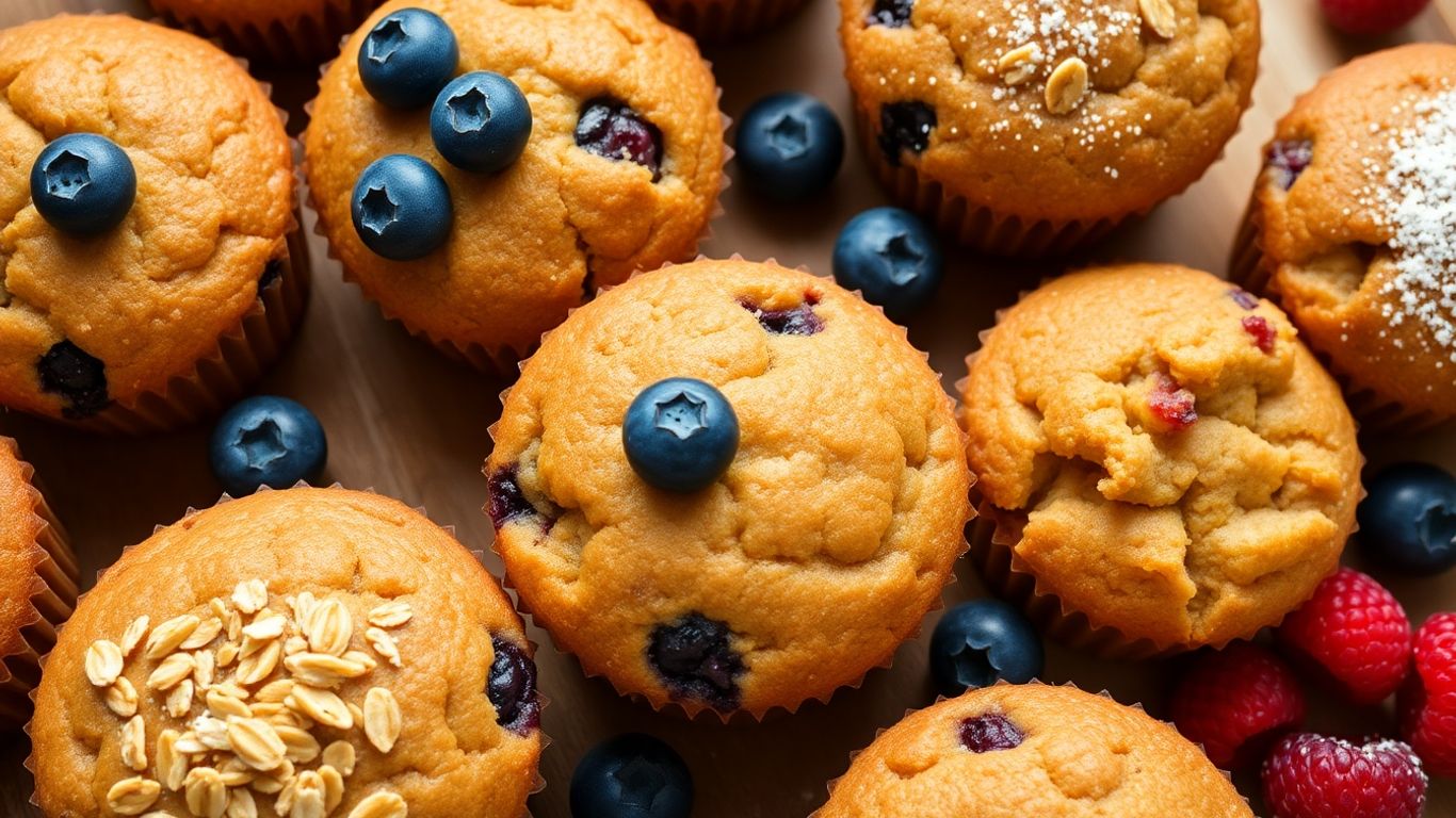Healthy breakfast muffins with berries and oats.