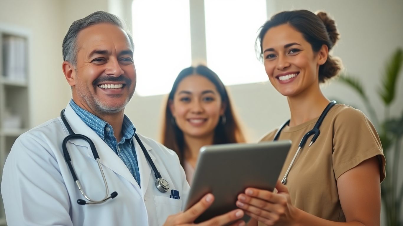 Doctor interacting with patient using technology