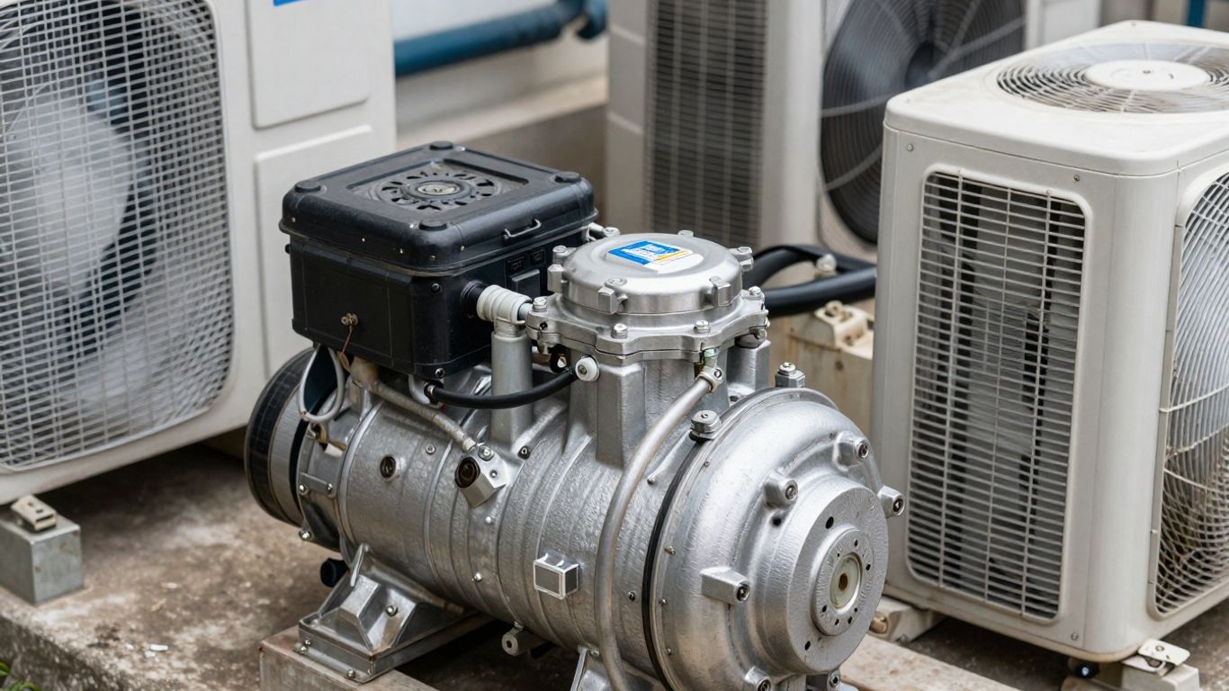 HVAC system components: compressor, coil, and fan.