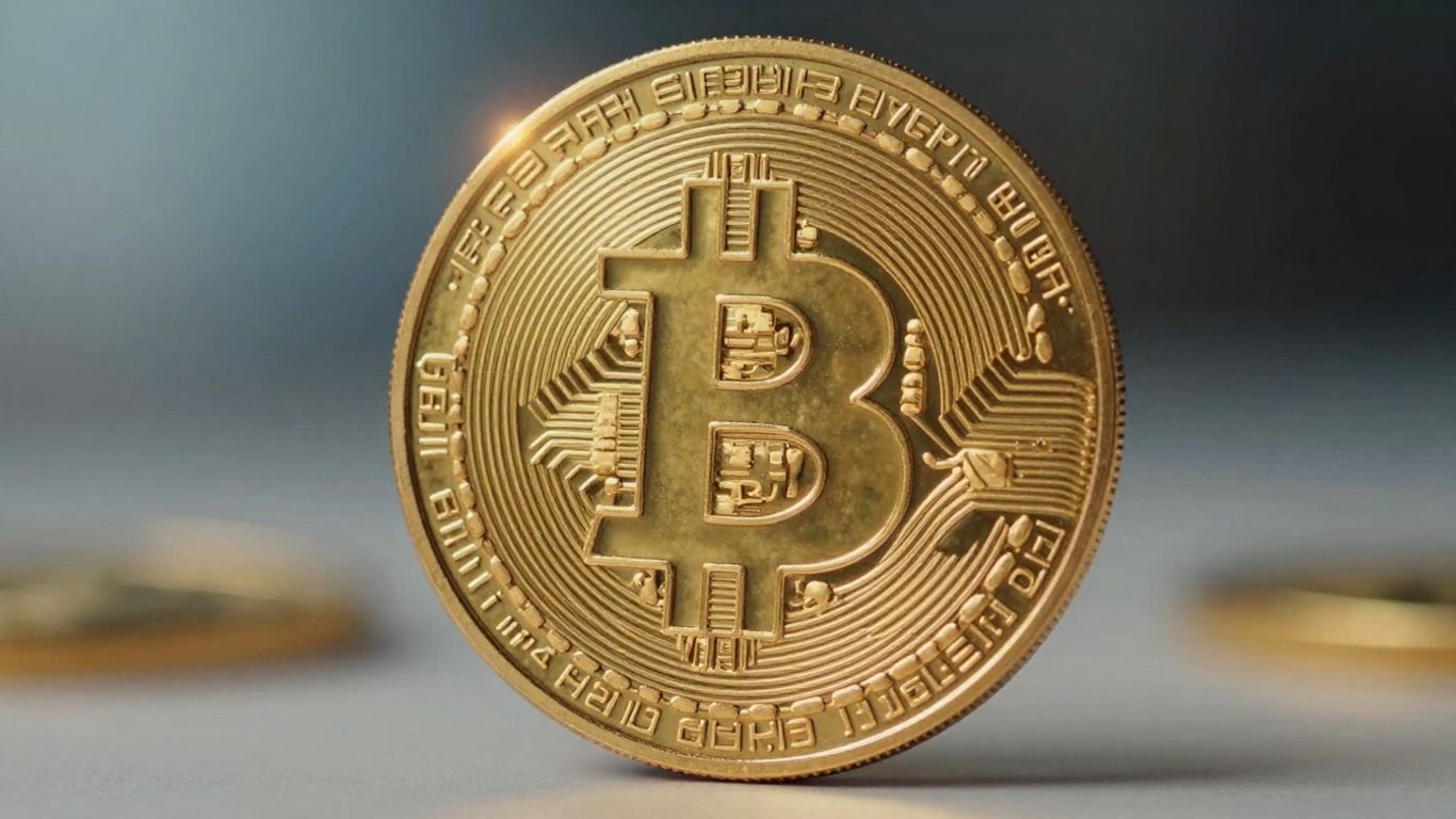 Golden Bitcoin coin with glowing aura.