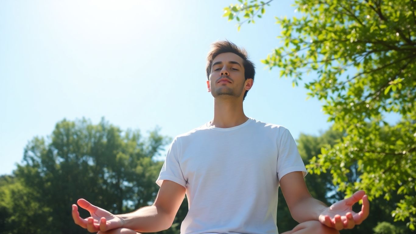 Person meditating peacefully outdoors with a serene expression.