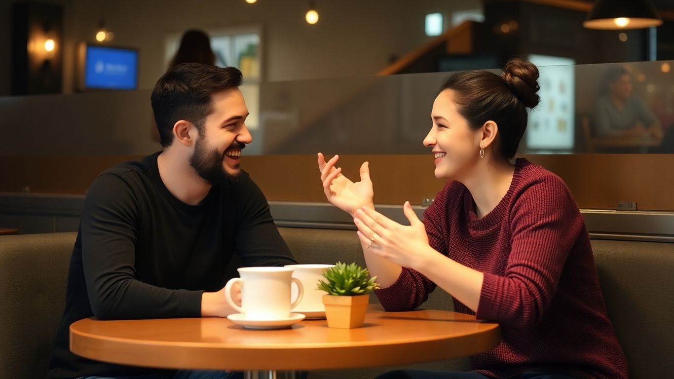 Ein Paar spricht bei einem Date in einem Café.