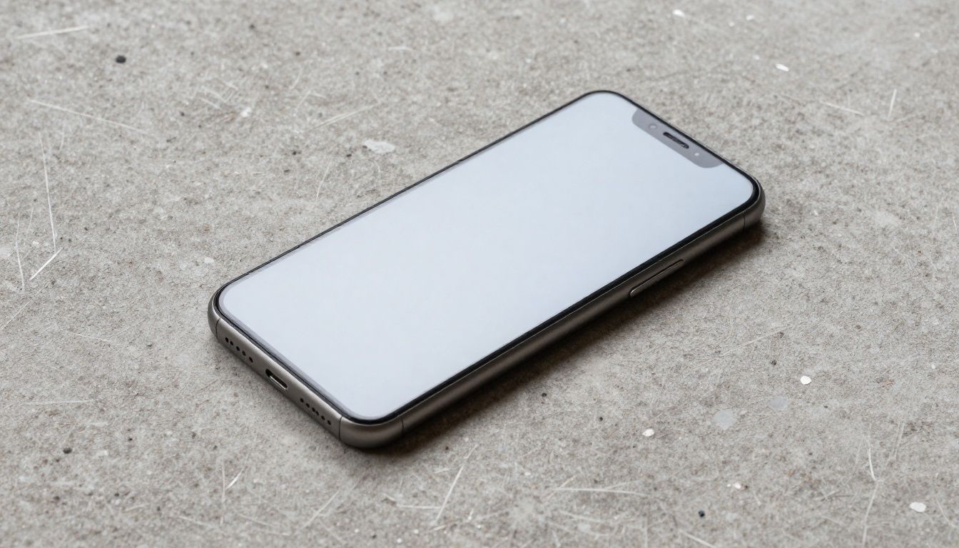 Neutral smartphone lying on grit-covered worksite surface