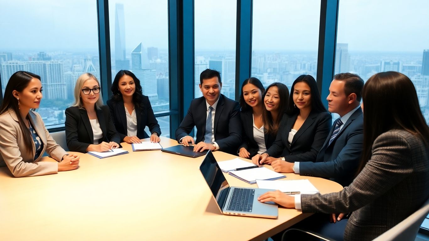 Internationale Geschäftsleute bei Besprechung im modernen Büro