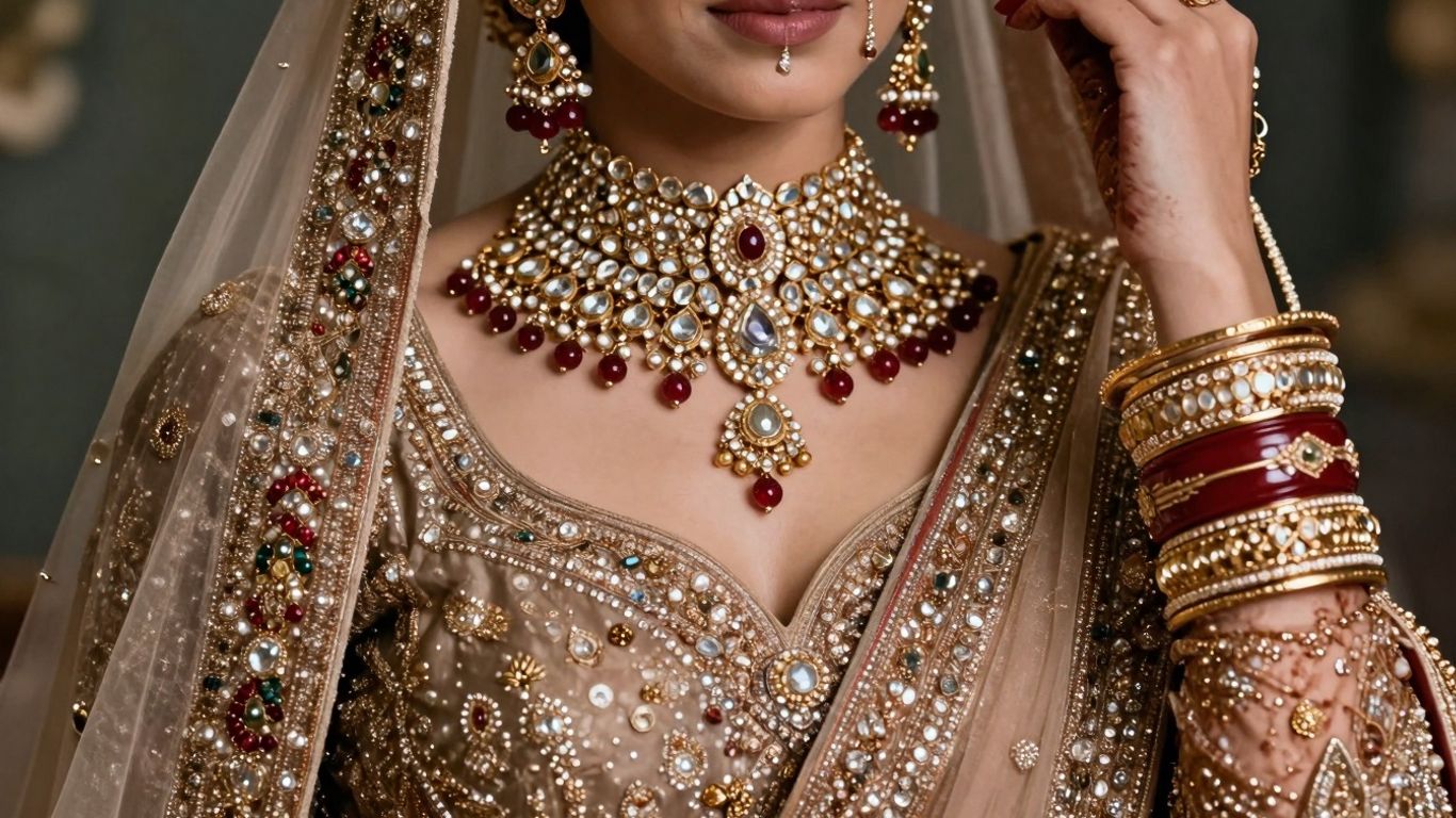 Exquisite Indian bridal jewellery complementing wedding attire.