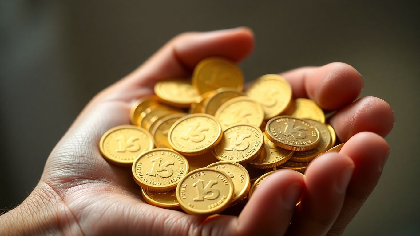 Pile of gold coins held in a hand