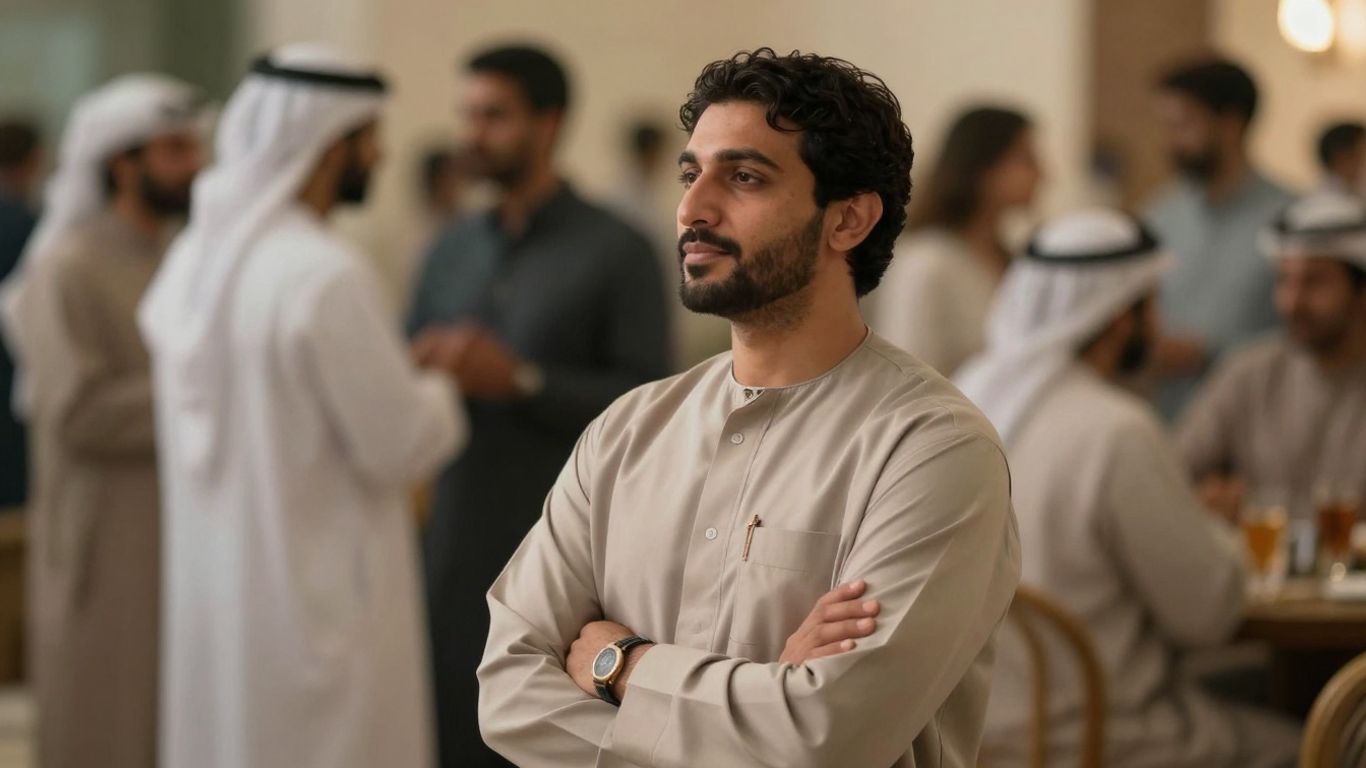 Persoană calmă într-un grup social aglomerat.