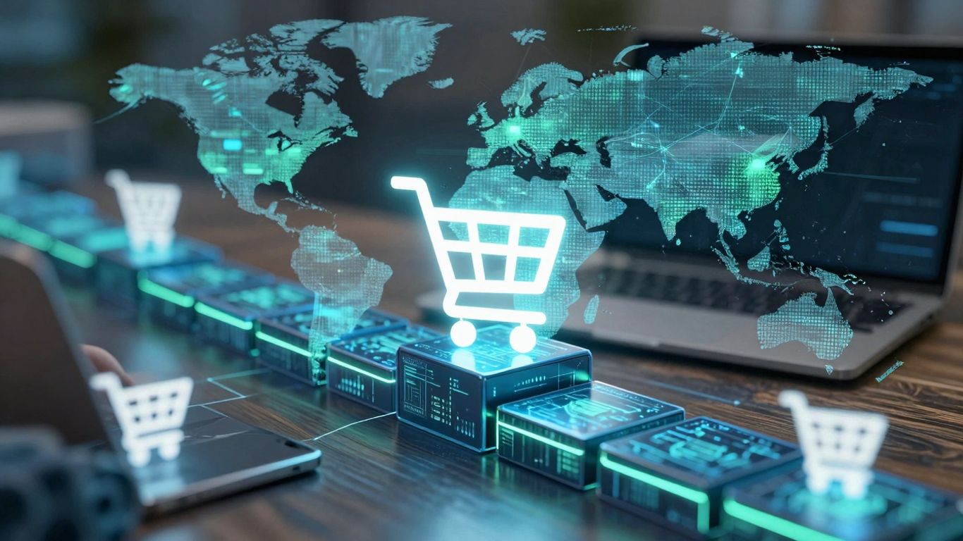 Blockchain securing online shopping transactions globally.