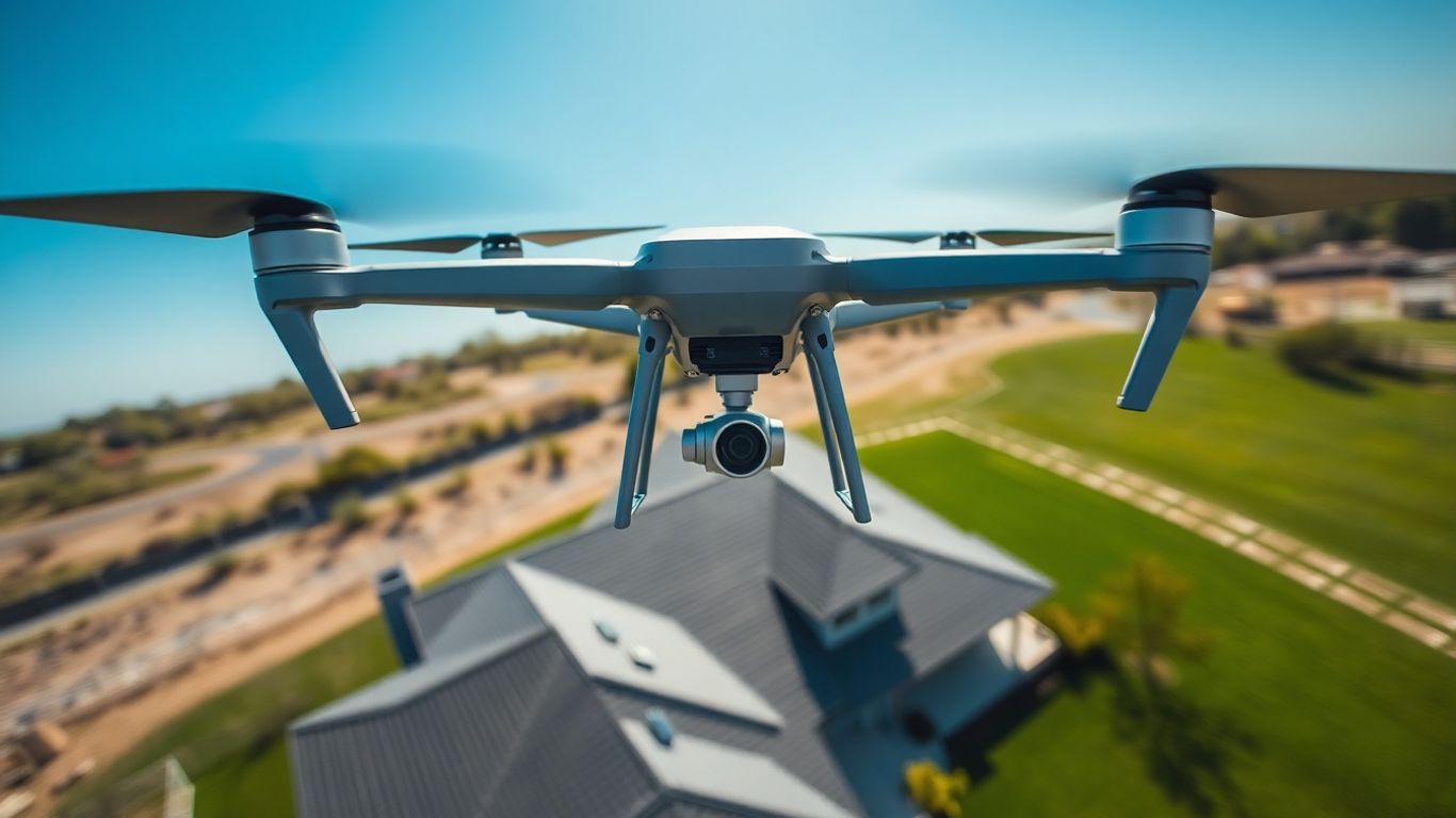Drone photographing a house from above.