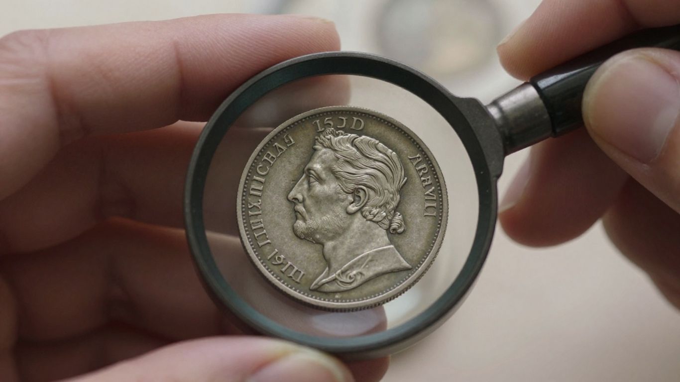 Expert appraising a valuable coin with a loupe.