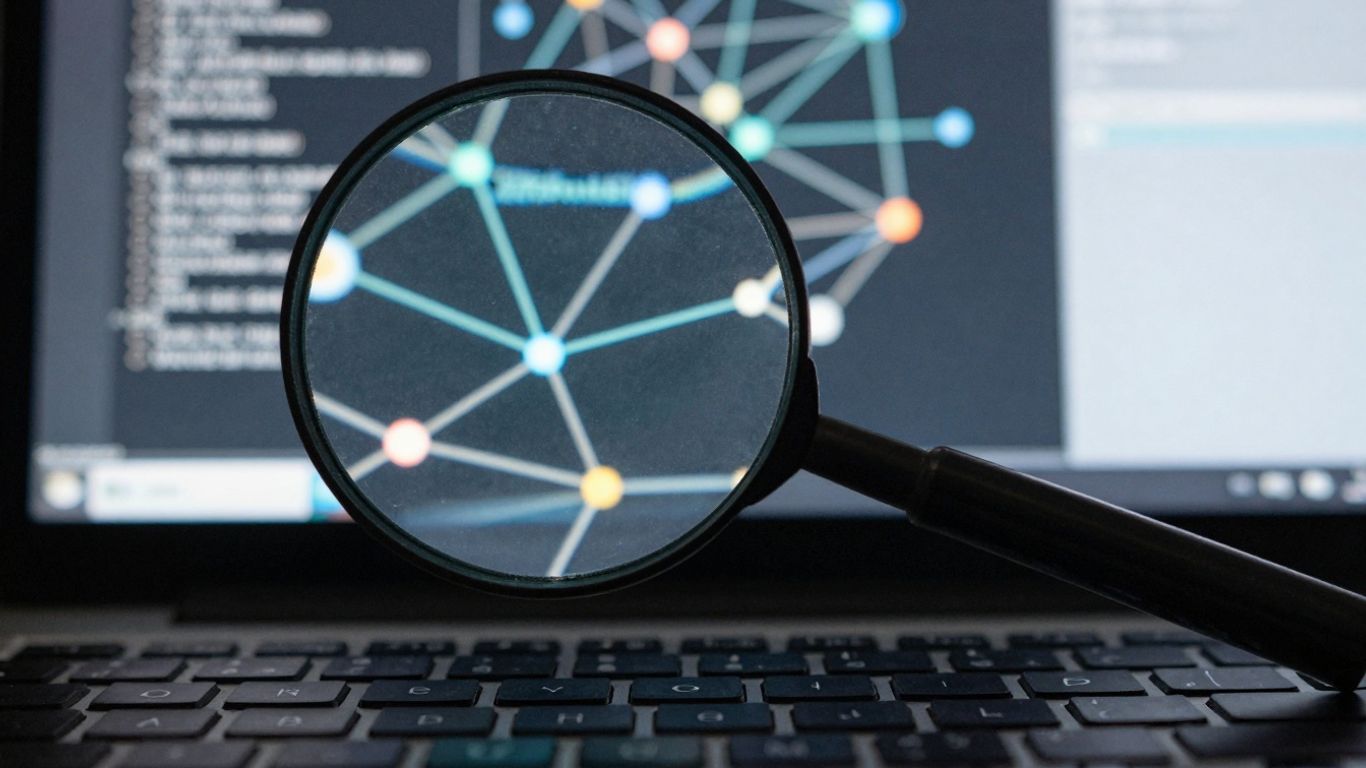 Loupe sur écran d'ordinateur, analyse SEO