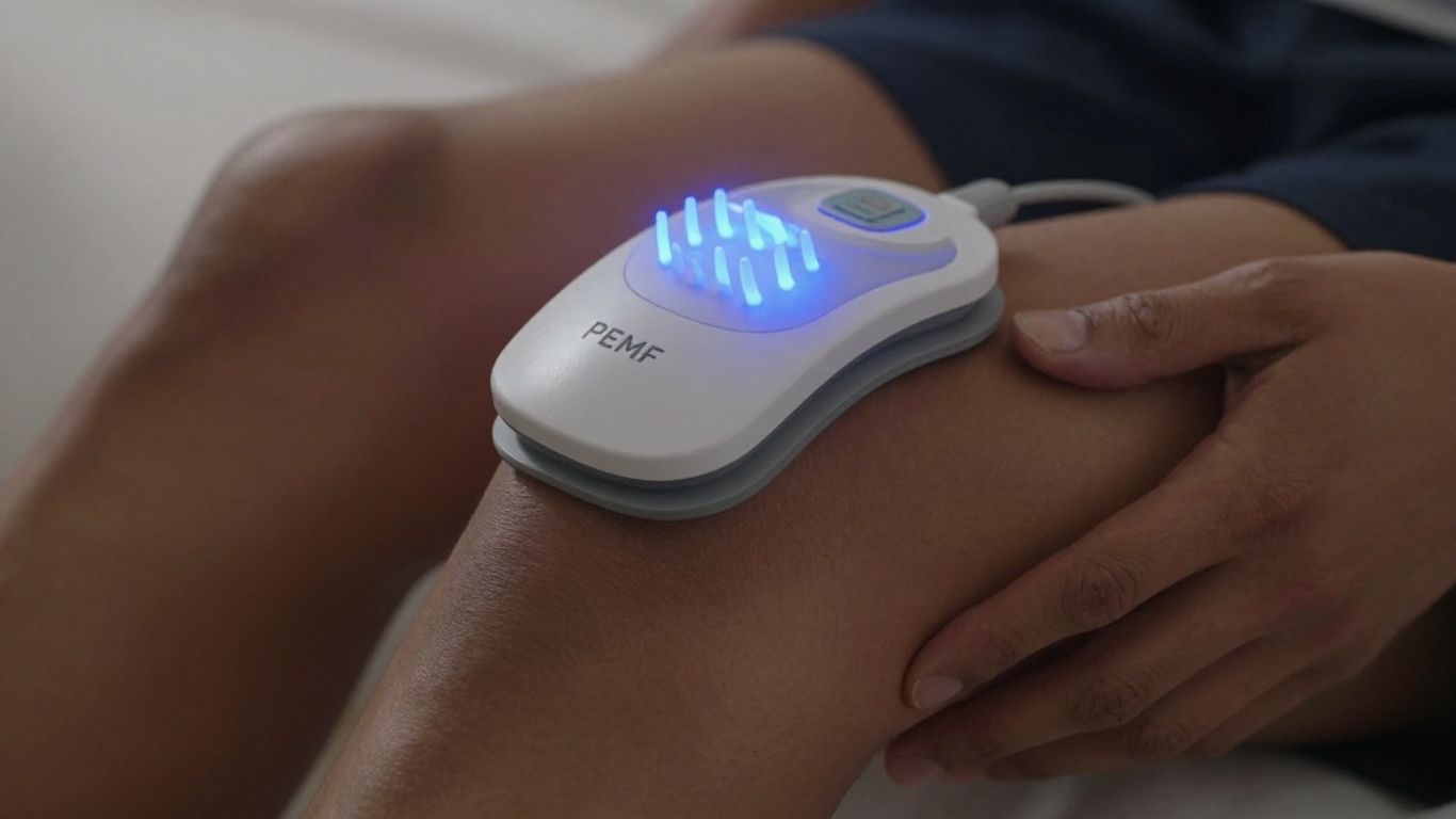 PEMF therapy device on a knee