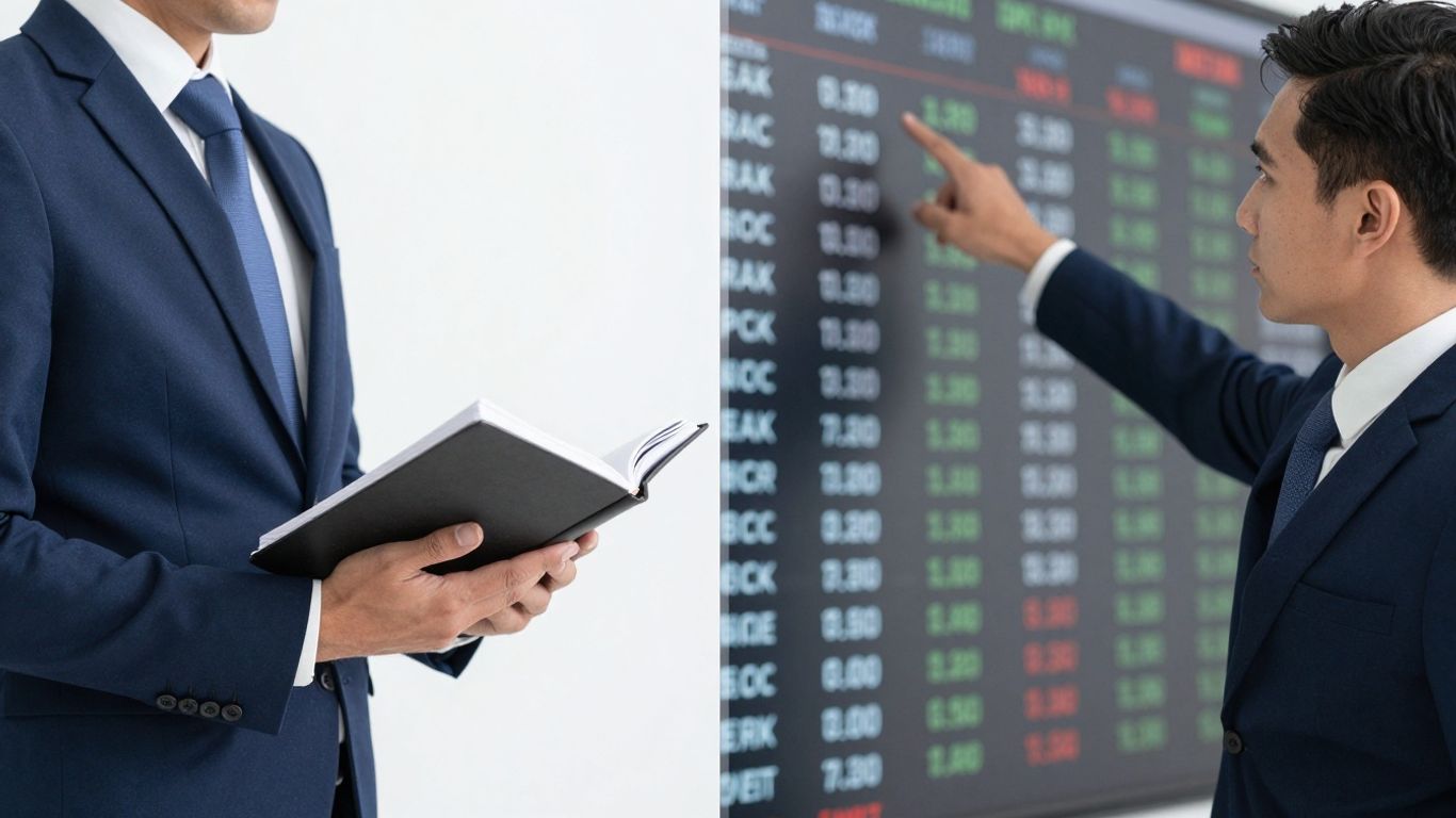 Accounting and finance professionals with financial symbols.