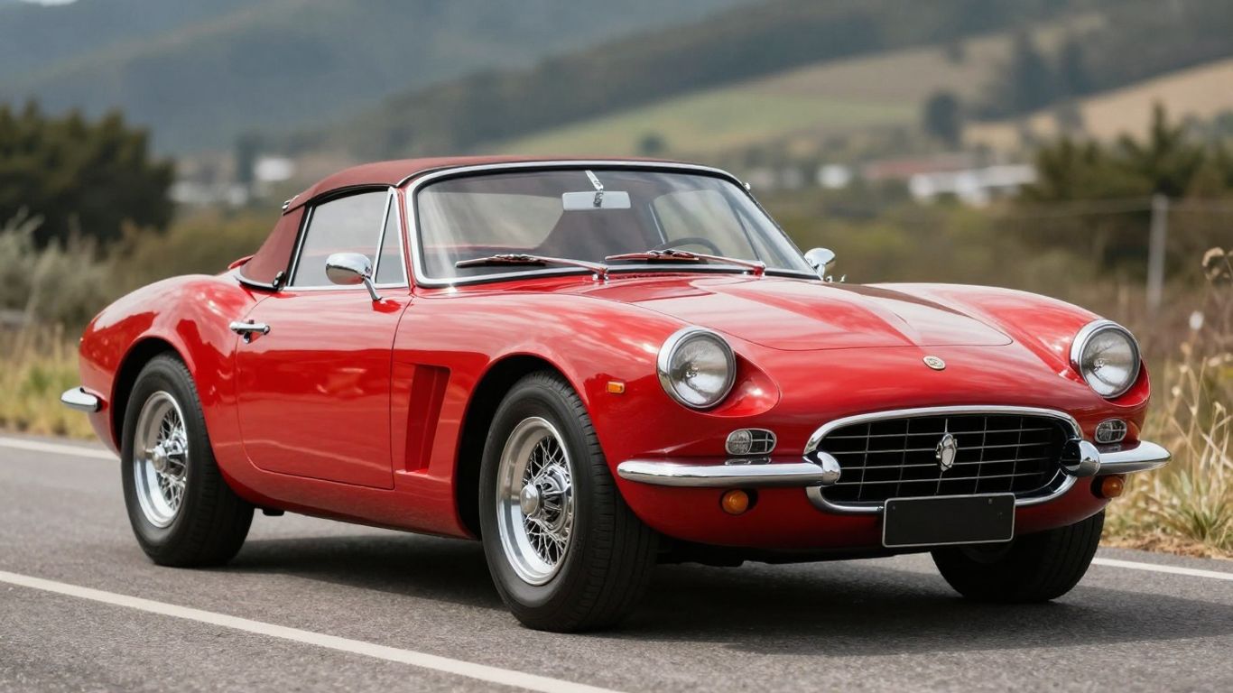 Vintage sports car on a scenic road