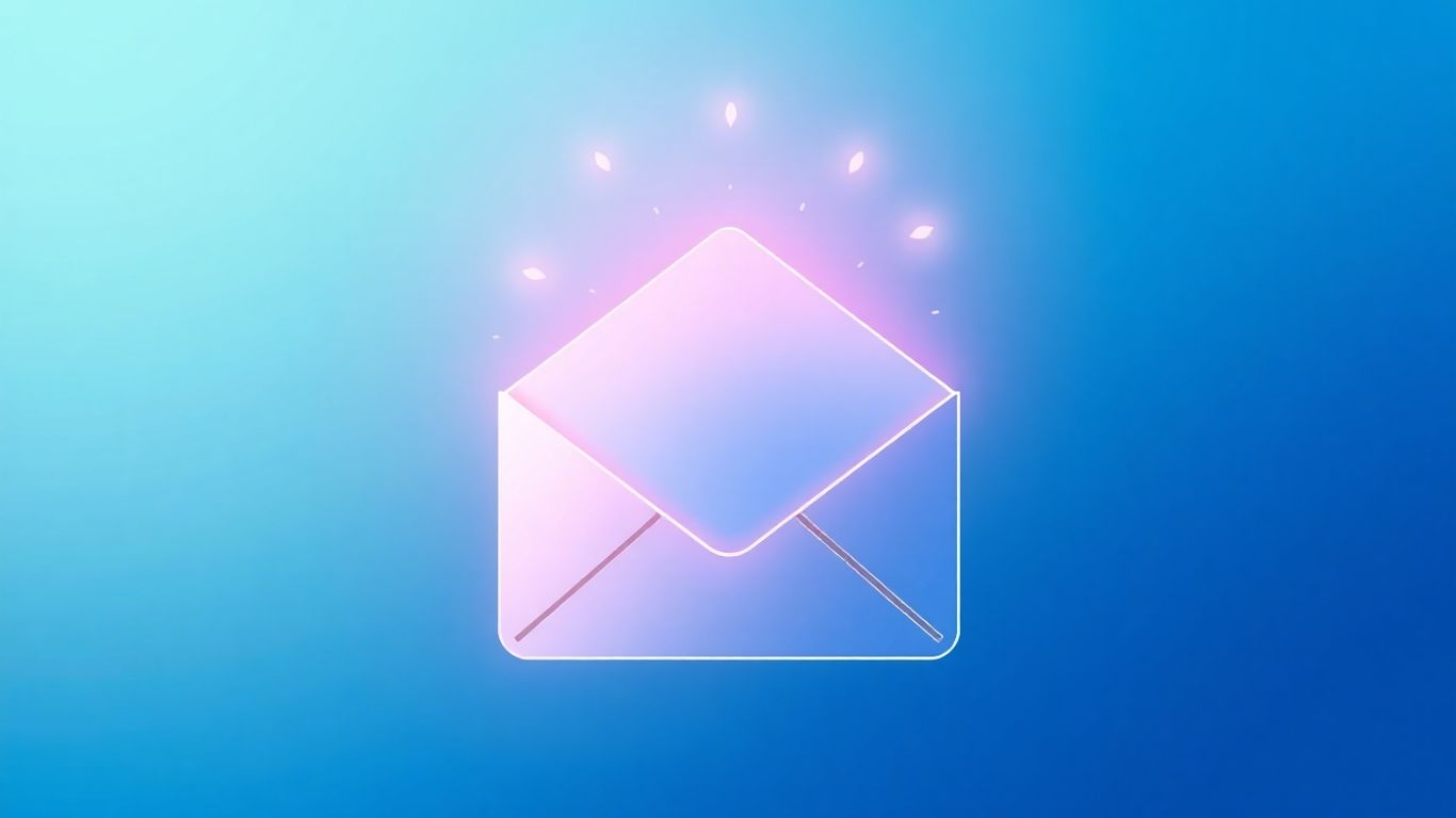 Email envelope with glowing aura on blue-green gradient.