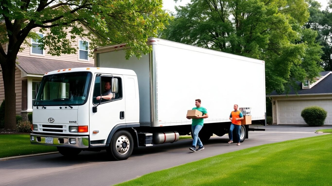 Movers loading boxes into a truck at a New Jersey home