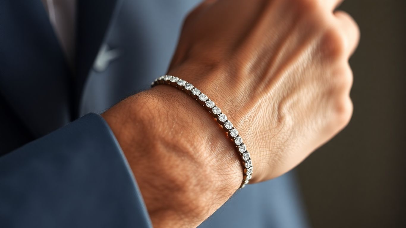 Man wearing a sparkling moissanite bracelet.