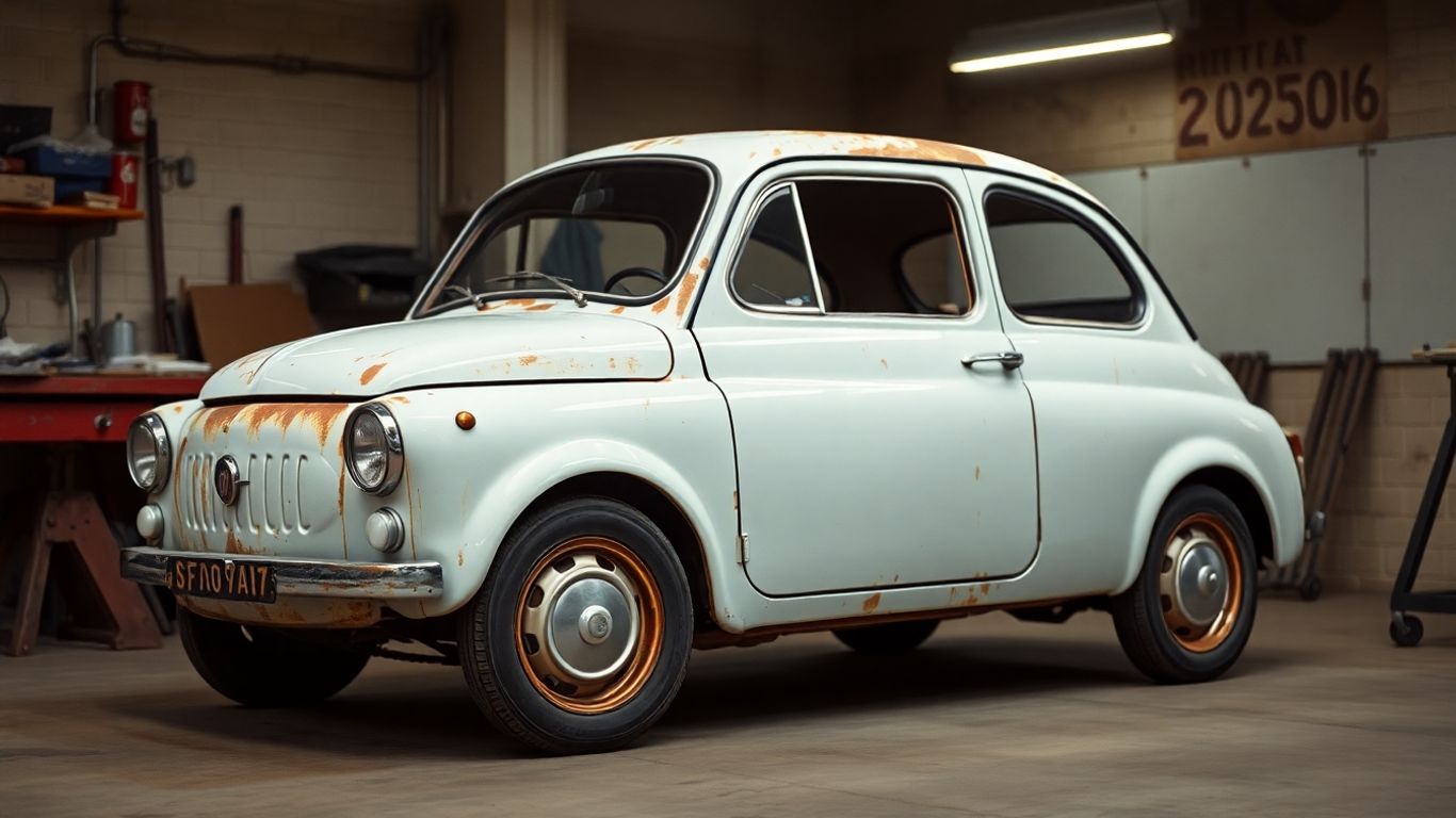 Vintage Fiat before restoration, ready for project.