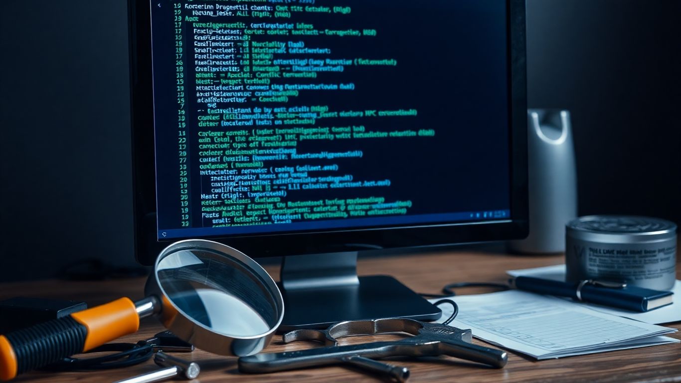 Herramientas de inspección y código en pantalla.