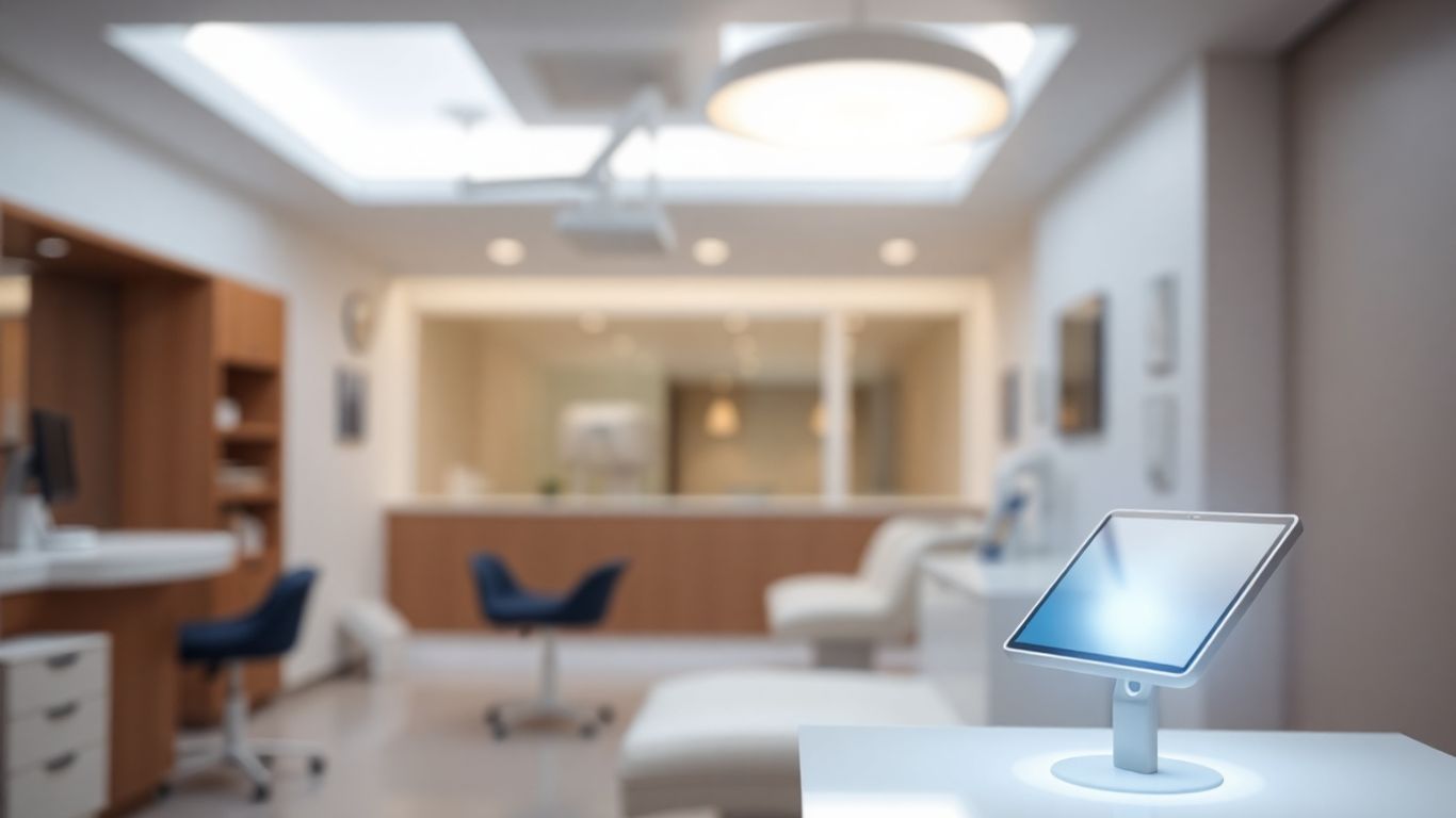 Aesthetics clinic interior with digital optimisation focus.