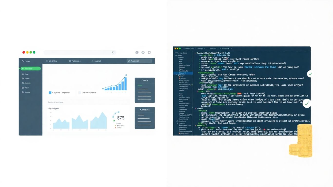 مقارنة بين واجهتي ووردبريس مختلفة مع رموز للنمو المالي