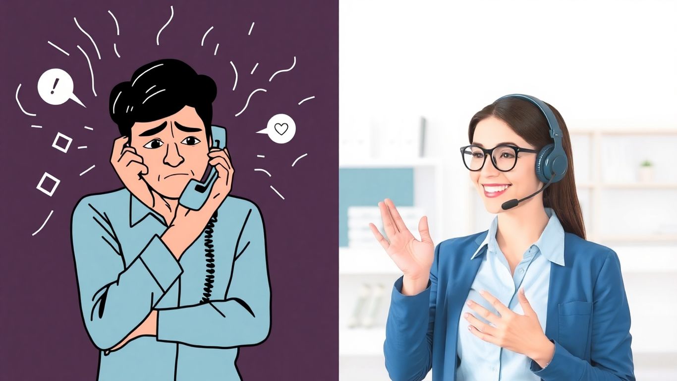 Support agent helping a frustrated customer.