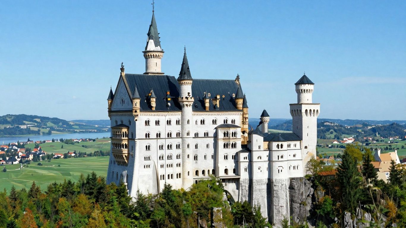 Schloss Neuschwanstein mit Bergen und Wald