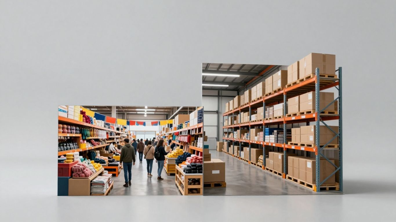 Alibaba marketplace meets Amazon warehouse for e-commerce success.