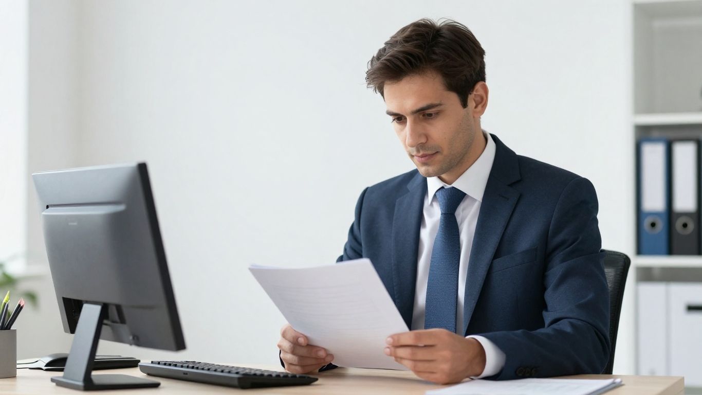 Geschäftsleute prüfen Dokumente im Büro.