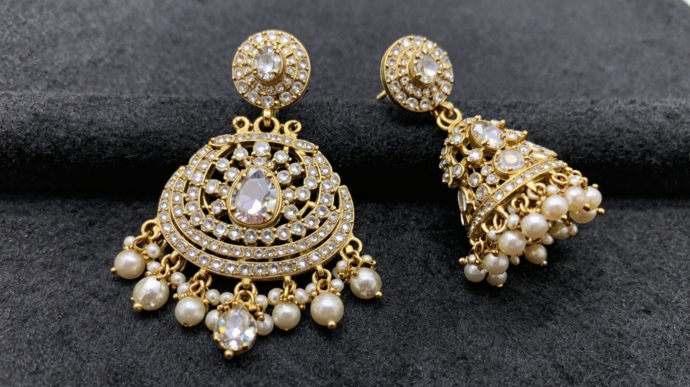 Exquisite Polki Chandbali and Jhumka earrings