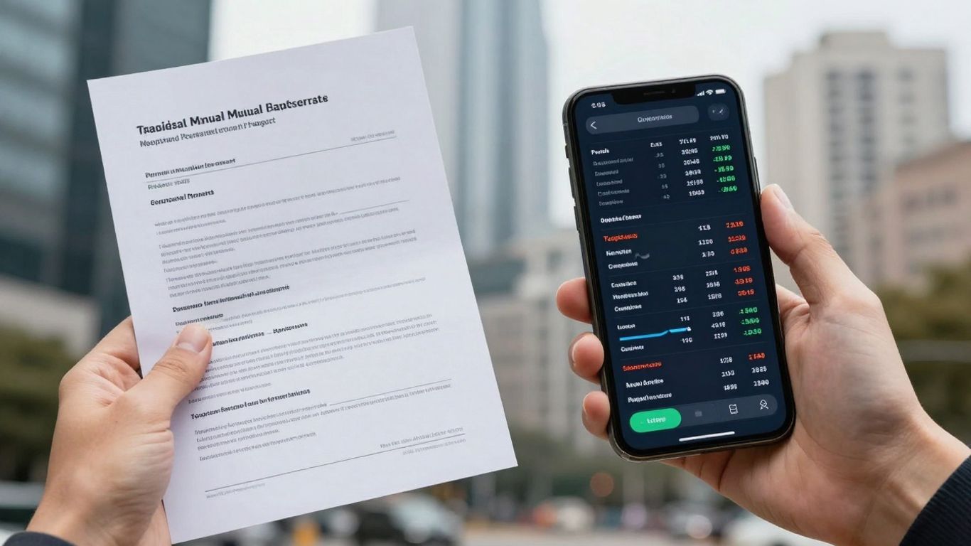 Mutual funds and cryptocurrency comparison image.