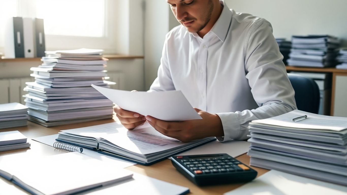 Contabilidade organizada com documentos e calculadora.