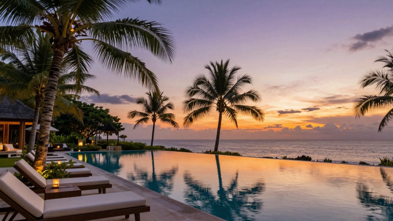 Luxury infinity pool at sunset in Bali