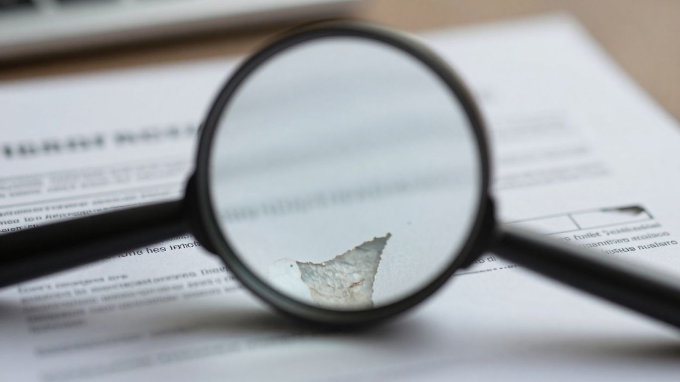 Magnifying glass over damaged insurance document.