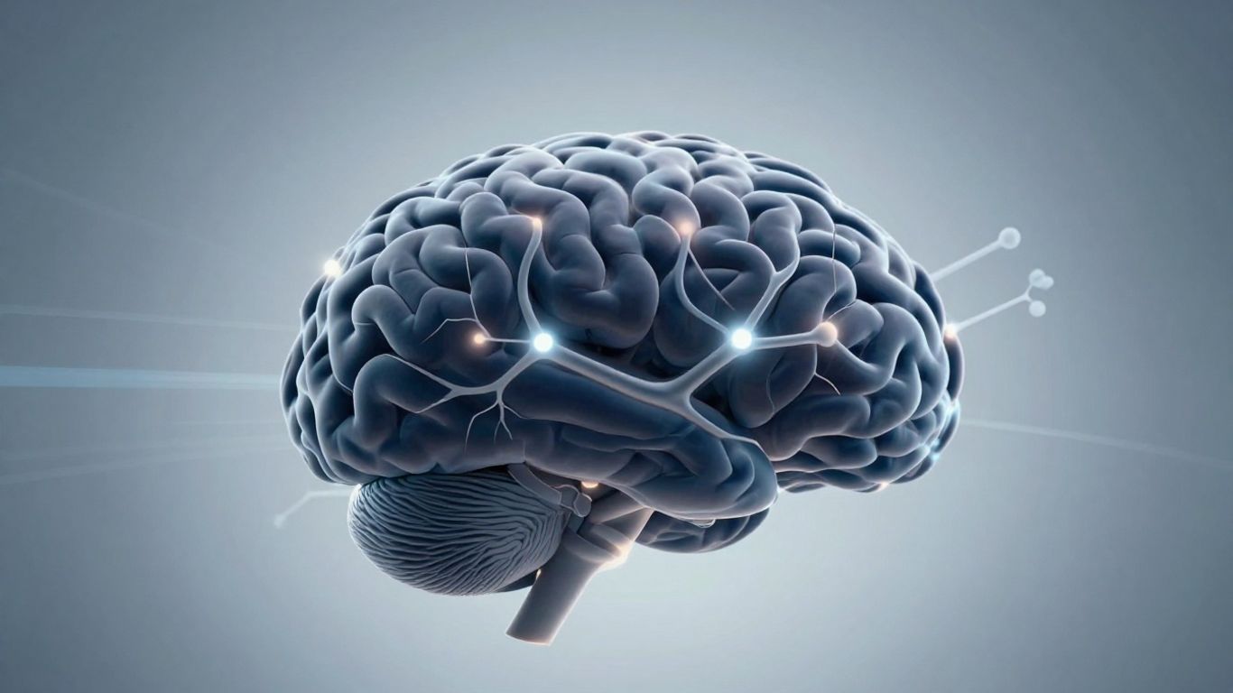 Cérebro com conexões neurais brilhantes e focos de atenção.